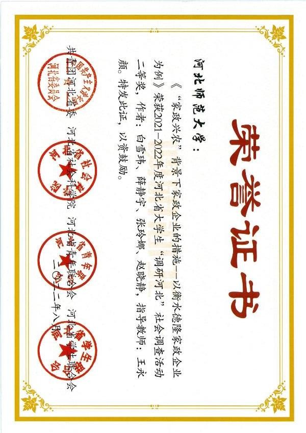 高梦思荣获2021年首届河北省全日制